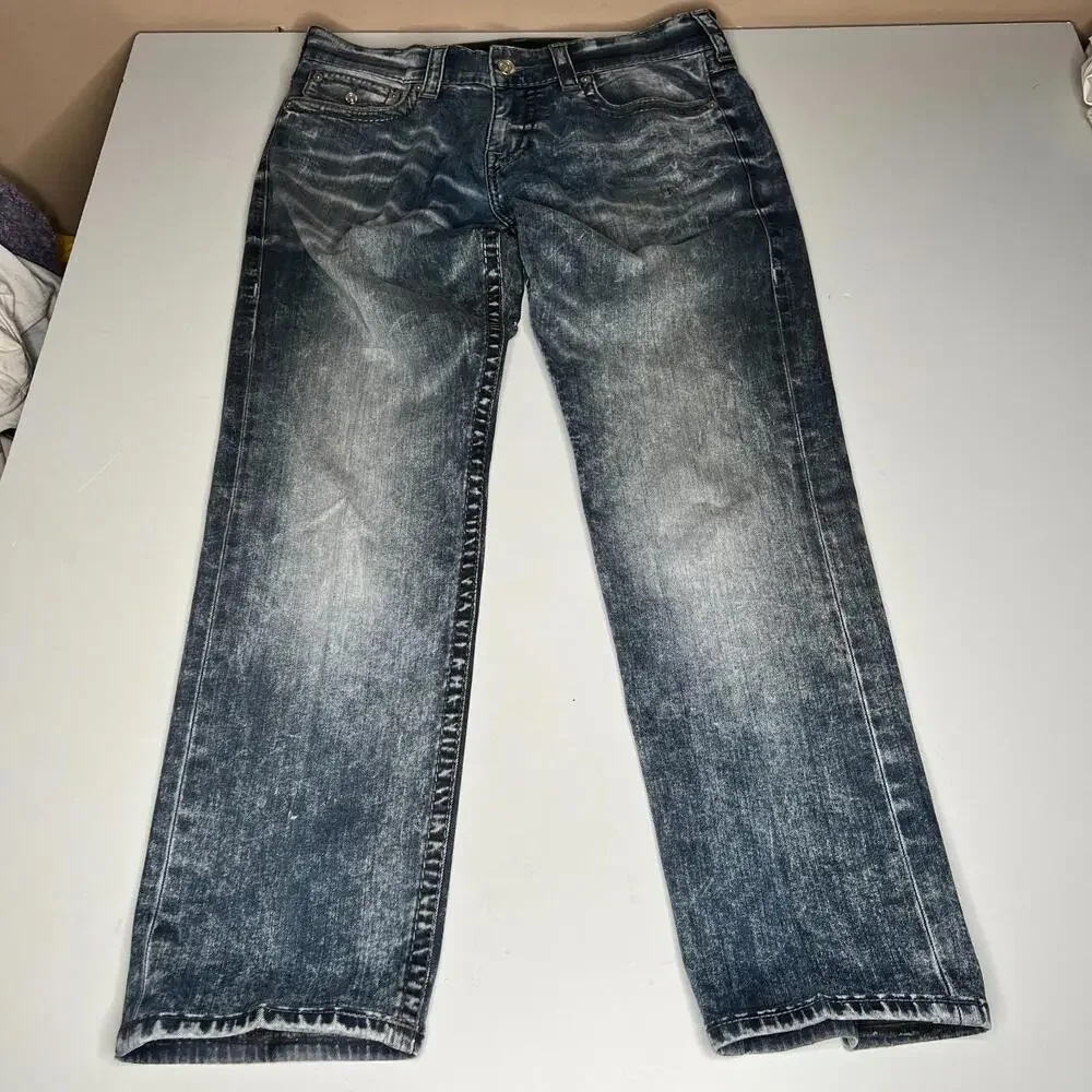 True‎ Religion Geno Slim Fit Jeans Men’s Size 36 Blue Distressed Denim Y2K